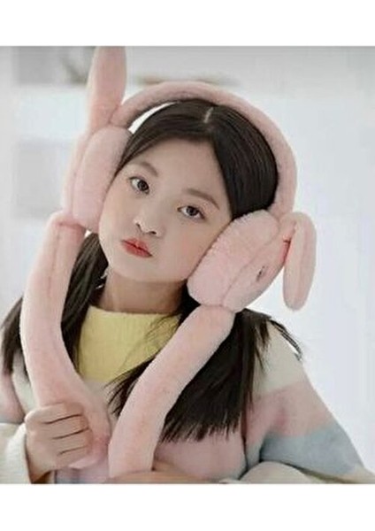 Kulakları Kalkan Hareketli Tavşan Kulaklık Peluş Kulaklık Beyaz