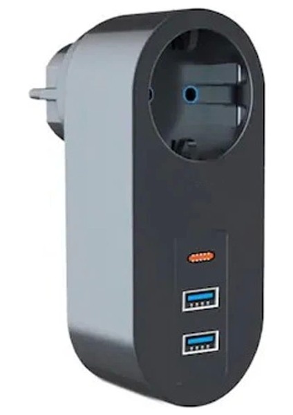 Tekli Akım Korumalı 2 Adet USB 1 Adet Type-C Girişli Priz 3400