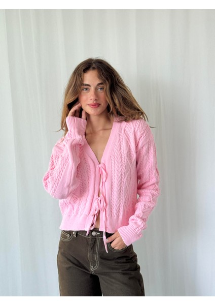 Önden Bağlamalı Hırka Kadın Pembe modelleri
