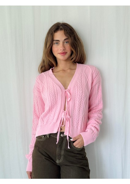 Önden Bağlamalı Hırka Kadın Pembe fırsatları