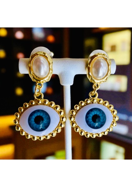 Inci Taşlı Altın Renk Sallantılı Tasarım Nazar Göz Küpe fiyatları