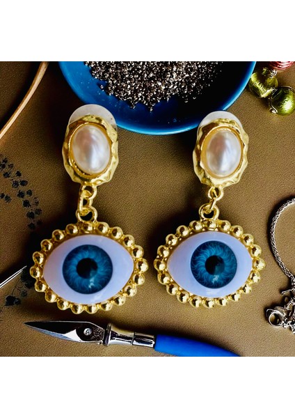 Inci Taşlı Altın Renk Sallantılı Tasarım Nazar Göz Küpe fırsatları