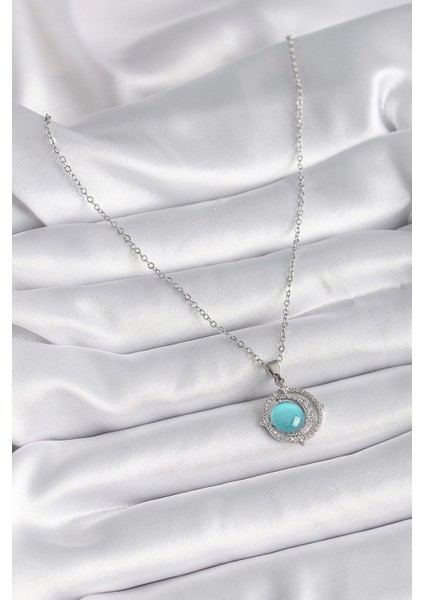 Bfs 316L Çelik Gümüş Renk Mavi Sedefli Hilal Model Kadın Kolye fiyatları