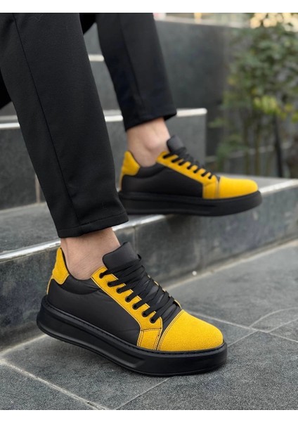 KB-X46 Kuback Siyah Sarı Yüksek Siyah Taban Günlük Spor Ayakkabı
