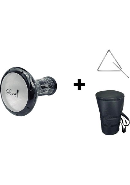 Işlemeli Erzincan Darbuka + Üçgen Zil + Taşıma Kılıfı