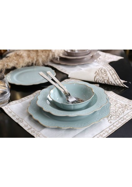 Laurance Mint Yeşil Renkli New Bone China Yemek Takımı 24 Parça