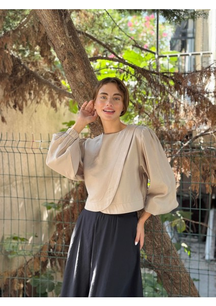 Alisa Kapaklı Retro Gömlek Kadın Kum