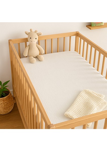 Müslin Lastikli Çarşaf – 80X130 Bebek Yatağı Için | %100 Doğal Pamuk, Ekru fırsatları