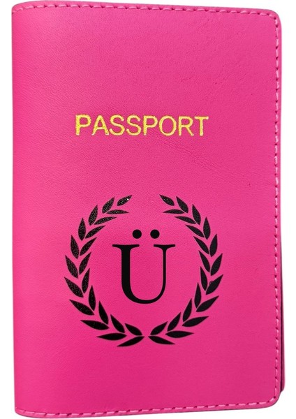 Harf Tasarımlı Deri Pasaport Kılıfı Ü