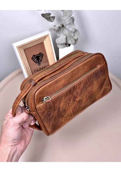 Büyük Erkek El Çantası Hakiki Deri Fındık Renk 2104