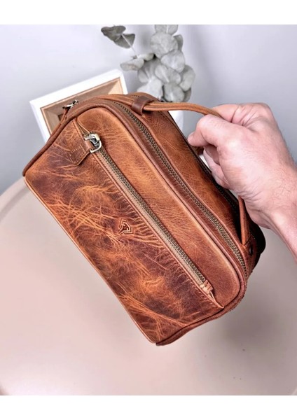Büyük Erkek El Çantası Hakiki Deri Fındık Renk 2104