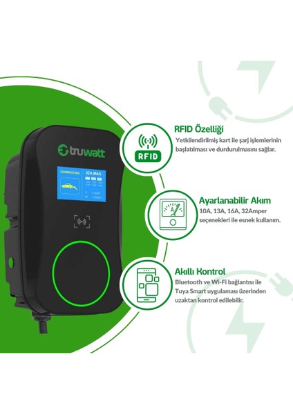 ZTD610 Duvar Tipi Elektrikli Araç Şarj Cihazı 32A/22KW/380V (10 Metre) modelleri
