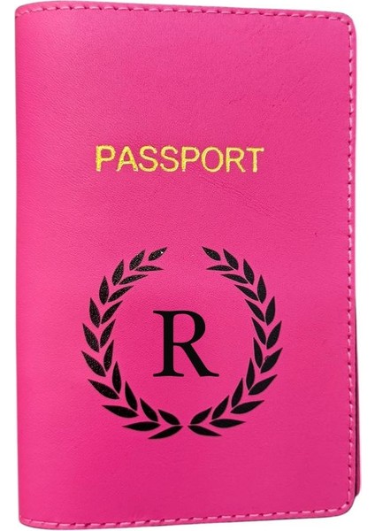 Harf Tasarımlı Deri Pasaport Kılıfı R