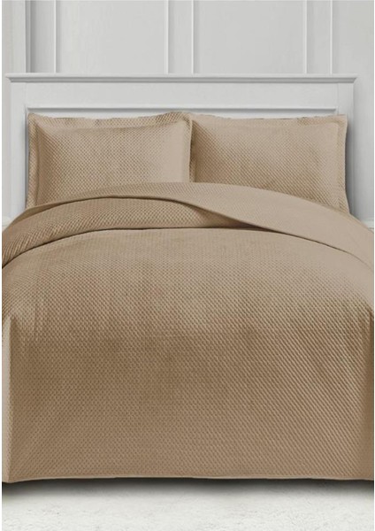 Toskana Çift Kişilik Lüks Kadife Yatak Örtüsü Cappucino