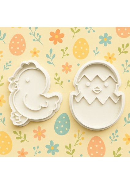 Civciv Kurabiye Kalıbı Seti 2li Beyaz – Civciv ve Yumurtadan Çıkan Civciv Hamur Kalıbı