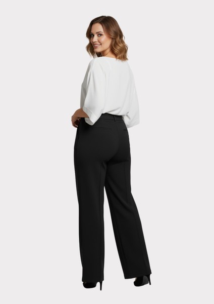 Büyük Beden Siyah Renkli Toparlayıcı Likralı Kumaş Pantolon modelleri