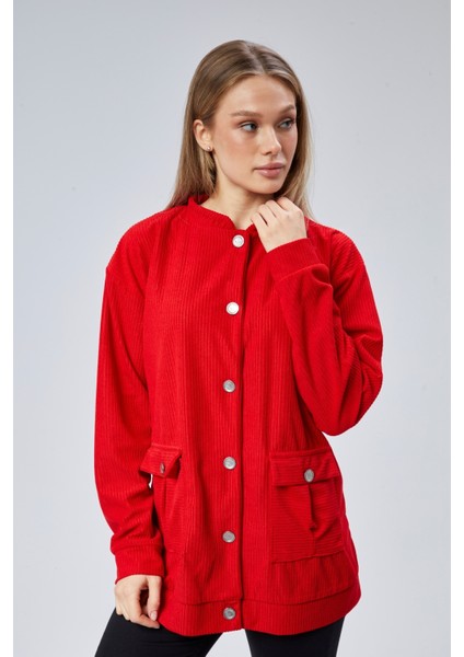 Fitilli Kadife Kumaş Çift Cepli Düğmeli Spor Ceket modelleri