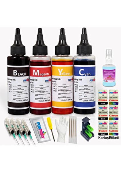 Canon Pixma E414 Yazıcı Için Kartuş Dolum Seti 4X100ML