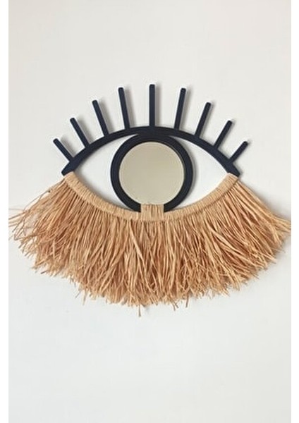 Dekoratif Hasır Duvar Süsü Göz Ayna Rafya