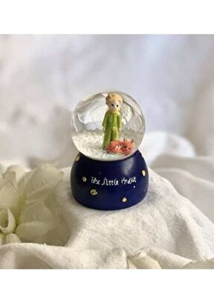 Mini Boy Küçük Prens Işıklı Kar Küresi Dekoratif Hediyelik Little Prince Mavi Renk
