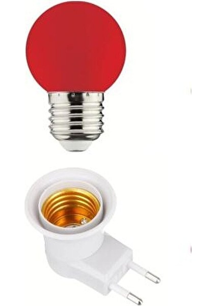 Açma Kapama Anahtarlı Duy Fişli 1W Tasarruflu Renkli E27 LED Gece Lambası Kırmızı