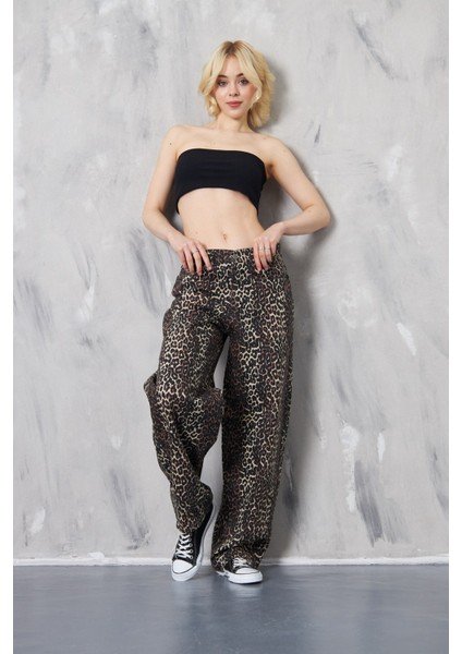 Kadın Leopar Baggy Pantolon