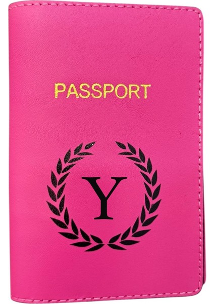 Harf Tasarımlı Deri Pasaport Kılıfı Y