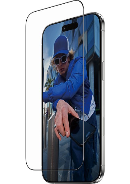 iPhone Air | Ultra-Wide Fit Siyah Çerçeveli Ekran Koruyucu - Fast Fit Uygulama Aparatlı