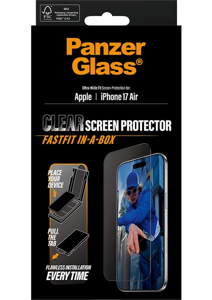 iPhone Air | Ultra-Wide Fit Siyah Çerçeveli Ekran Koruyucu - Fast Fit Uygulama Aparatlı modelleri