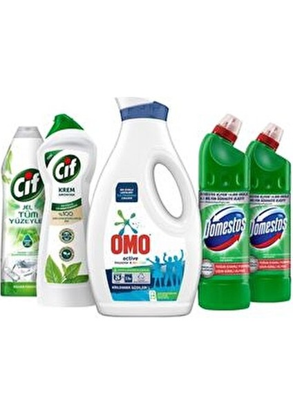 Evde Temizlik Paketi Krem AMONYAK750 Ml+Domestos 750ML+D2+ Jel 750 Ml+Omo Sıvı Active 1690ML fiyatları