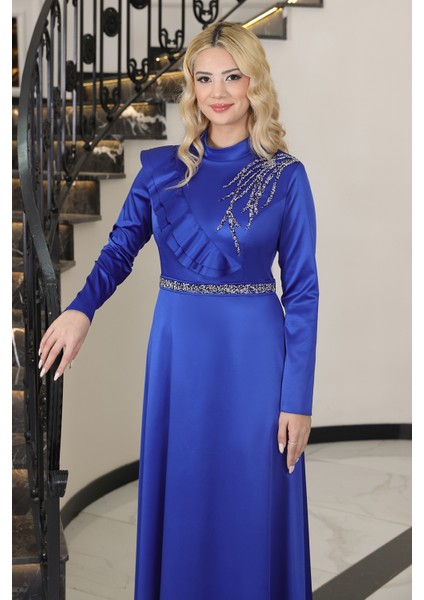 Omuz Taş Baskı Şık Saten Ada Büyük Beden Tesettür Abiye fiyatları