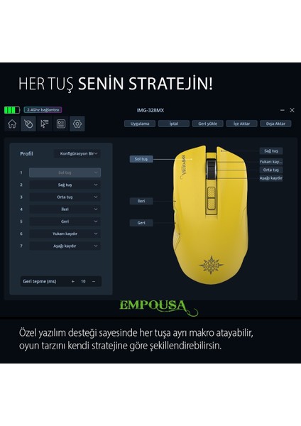 IMG-328MX Oyuncu Mouse | 7d Programlanabilir Tuş, Rgb Led, 7200 Dpı, Kablosuz Kablolu, Type-C Şarjlı Gaming Mouse