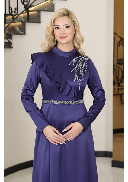 Omuz Taş Baskı Şık Saten Ada Büyük Beden Tesettür Abiye fiyatları