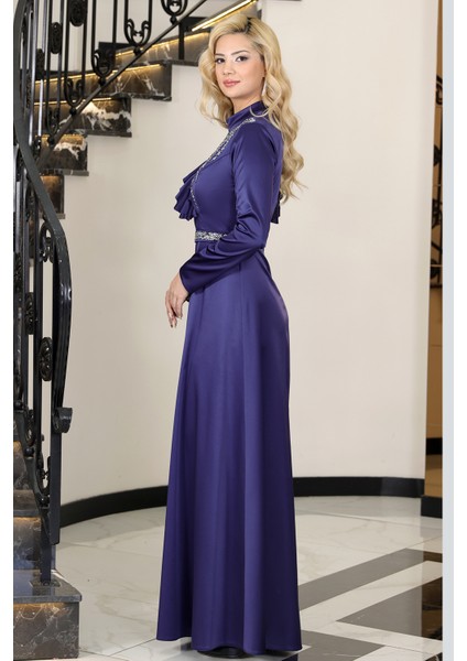 Omuz Taş Baskı Şık Saten Ada Büyük Beden Tesettür Abiye fırsatları