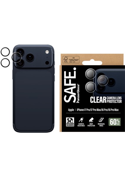 Safe. By Panzerglass iPhone 17 Pro | iPhone 17 Pro Max | iPhone 16 Pro | 16 Pro Max Transparent Kamera Lens Koruyucu fiyatları