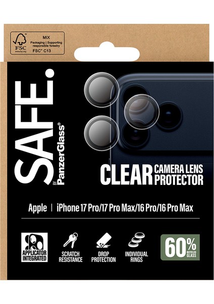 Safe. By Panzerglass iPhone 17 Pro | iPhone 17 Pro Max | iPhone 16 Pro | 16 Pro Max Transparent Kamera Lens Koruyucu modelleri
