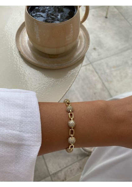 Xuping Özel Seri 14K Zirkon Taşlı Topçuk Model Gold Bileklik