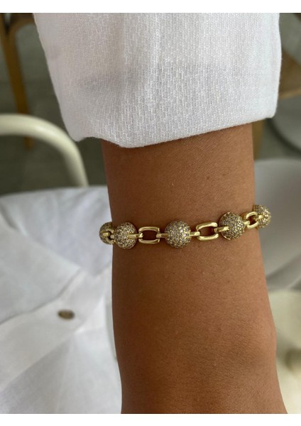 Xuping Özel Seri 14K Zirkon Taşlı Topçuk Model Gold Bileklik