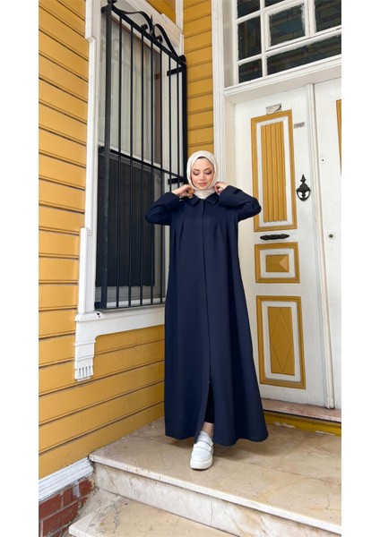 Yakalı Dirsek Kemer Detaylı Pamuklu Uzun Ferace - (38-46) - 71170 - Lacivert fırsatları