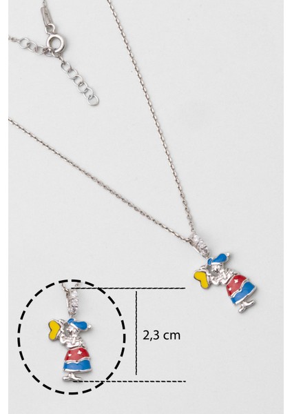 Renkli Iskoçyalı 18 Ayar Beyaz Altın Kaplama 33 cm Gümüş Çocuk Kolye fiyatları