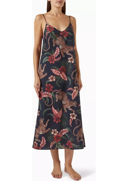 Desmond & Dempsey Soleia Kadın Lüks Pamuklu Leopar Desenli Slip Gecelik Ayarlanabilir Askılı modelleri