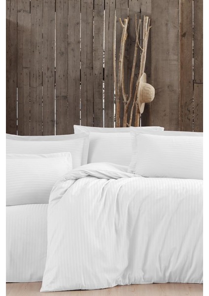 Stripe Tek Kişilik Pollysaten Nevresim Takımı Beyaz