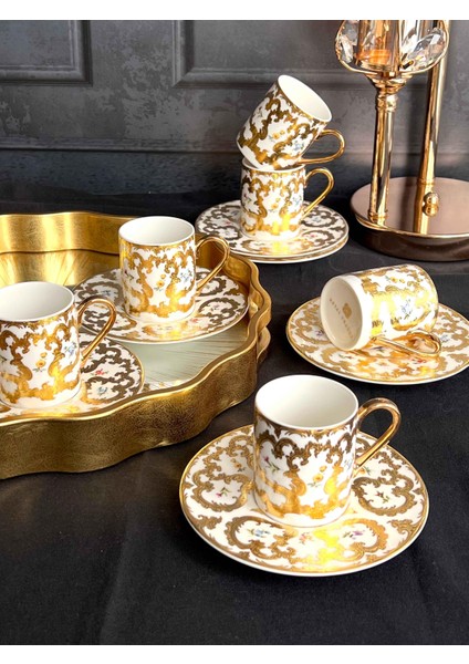 Türk Kahve Fincanı 24K Fiorella 6 Kişilik 12 Parça