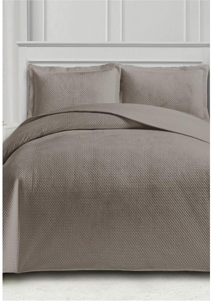 Toskana Çift Kişilik Lüks Kadife Yatak Örtüsü Koyu Taş