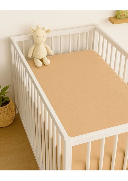 Müslin Lastikli Çarşaf – 70X110 Bebek Yatağı Için | %100 Doğal Pamuk, Bej fırsatları