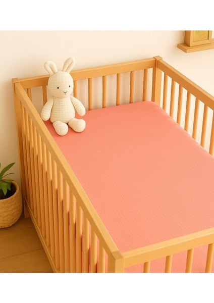Müslin Lastikli Çarşaf – 70X120 Bebek Yatağı Için | %100 Doğal Pamuk, Pembe fırsatları