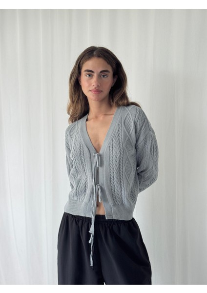 Önden Bağlamalı Hırka Kadın Gri fırsatları