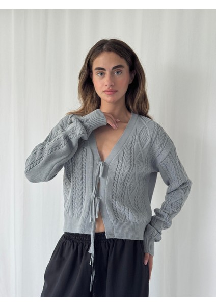 Önden Bağlamalı Hırka Kadın Gri indirimleri