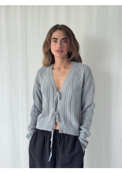 Önden Bağlamalı Hırka Kadın Gri