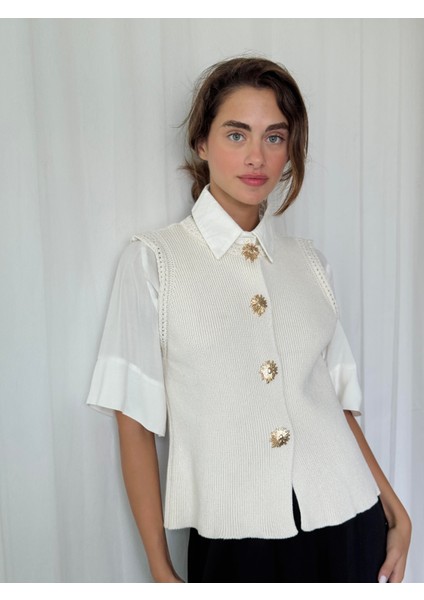 Triko Yelek Kadın Krem
